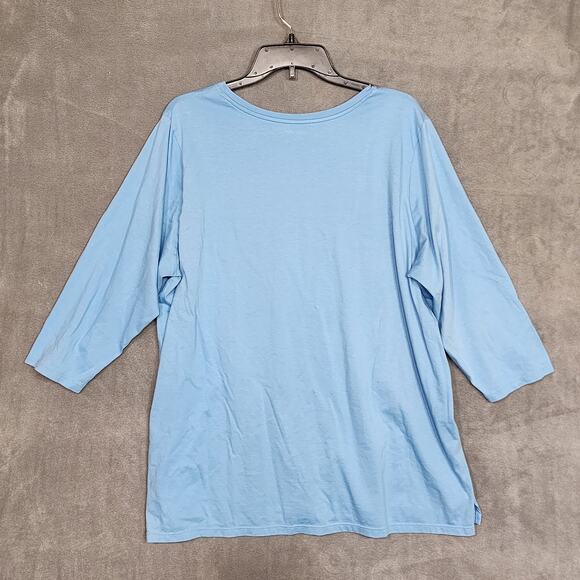 Lands' End Women's Cotton Tunic Blue 1X Relaxed Jersey Fabric 3/4 Sleeve - Picture 2 of 6